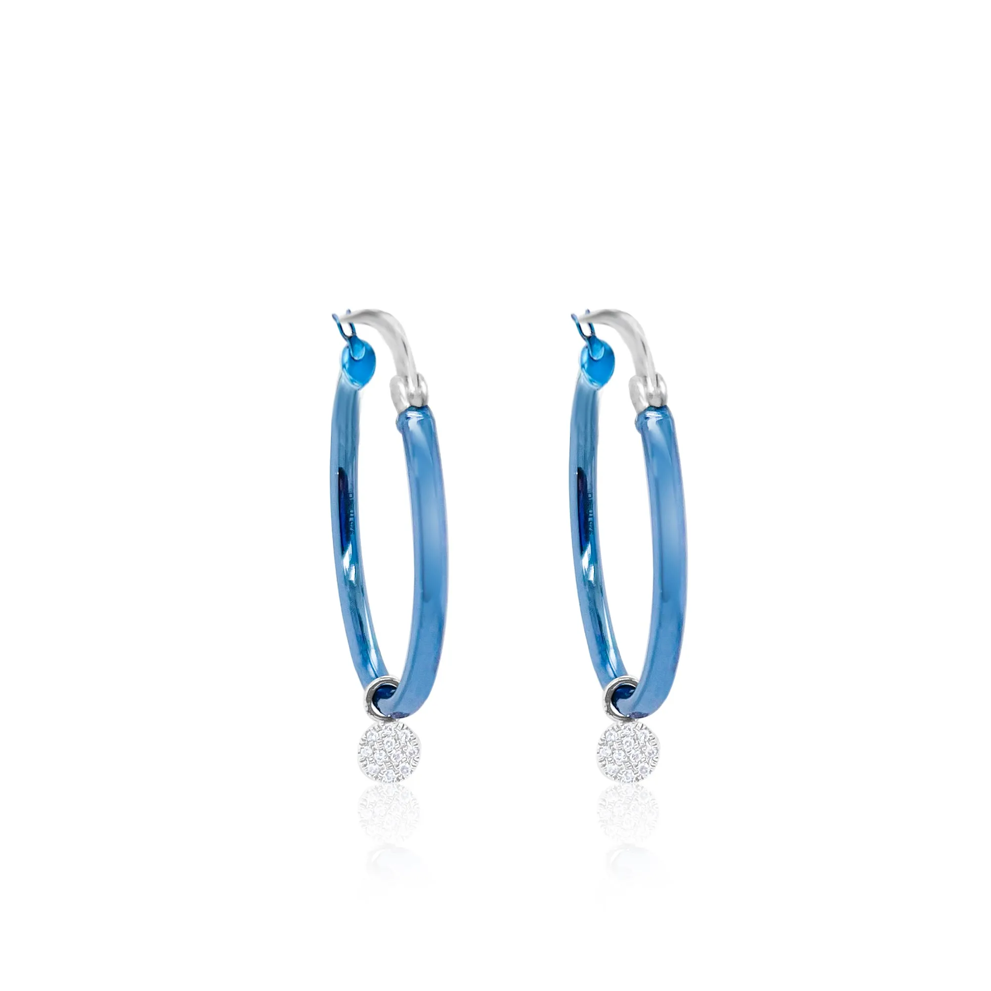 Silver Blue Coated Diamond Hoops sold by Meira T