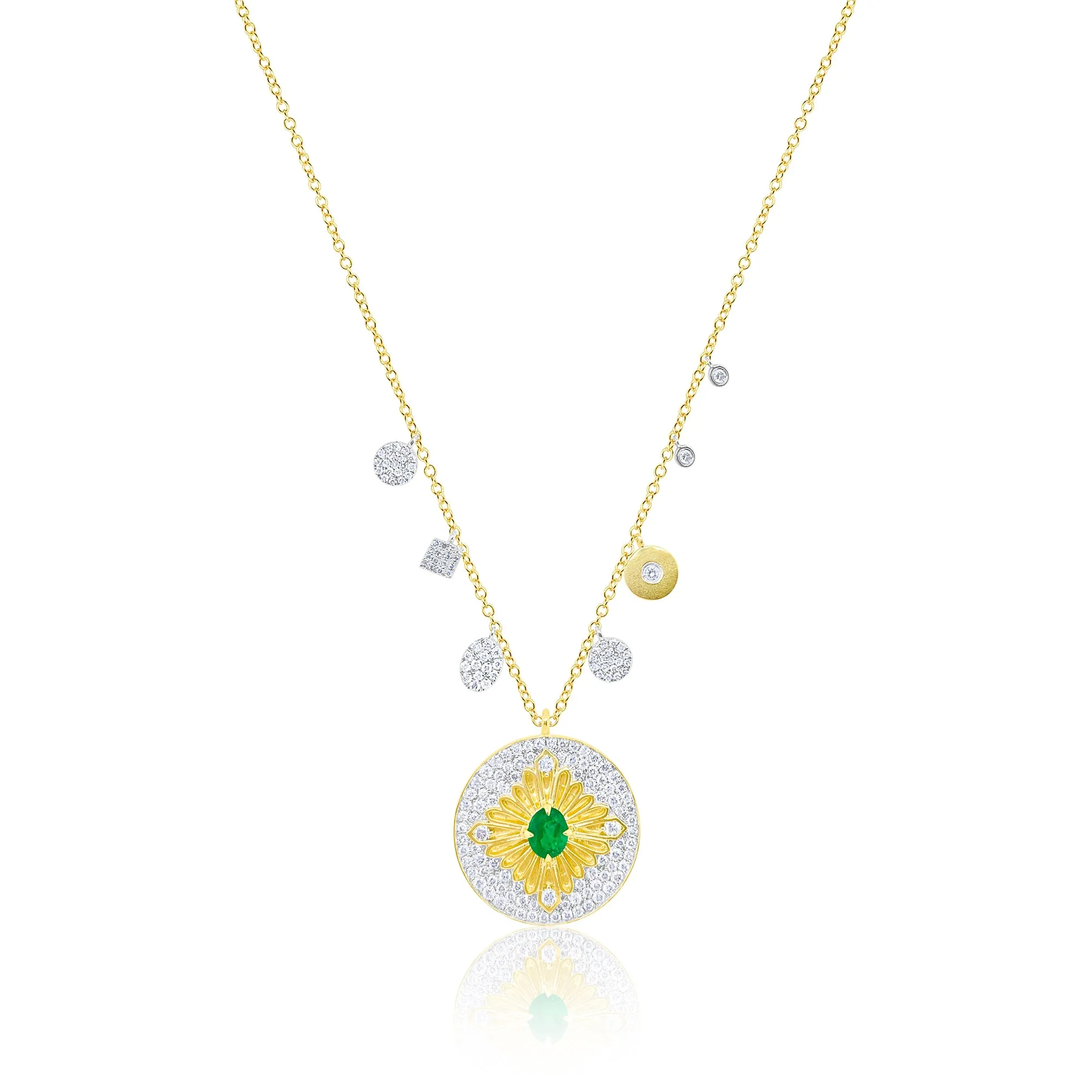 14k Yellow Gold Emerald Diamond Disc Charm Necklace sold by Meira T