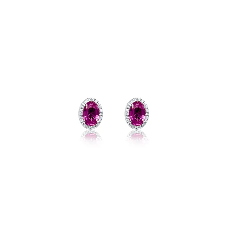 14k White Gold Pink Sapphire Diamond Oval Studs sold by Meira T