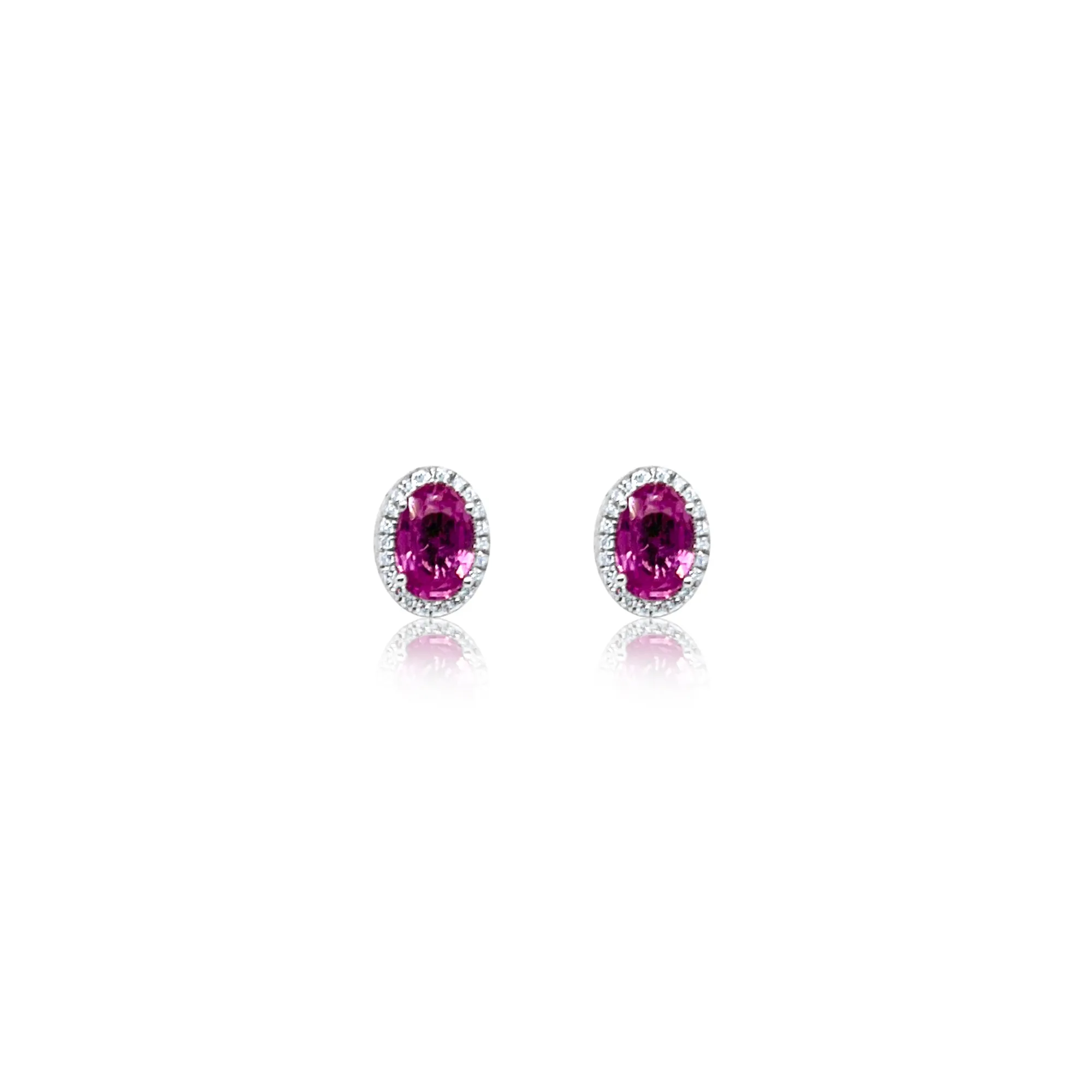 14k White Gold Pink Sapphire Diamond Oval Studs sold by Meira T
