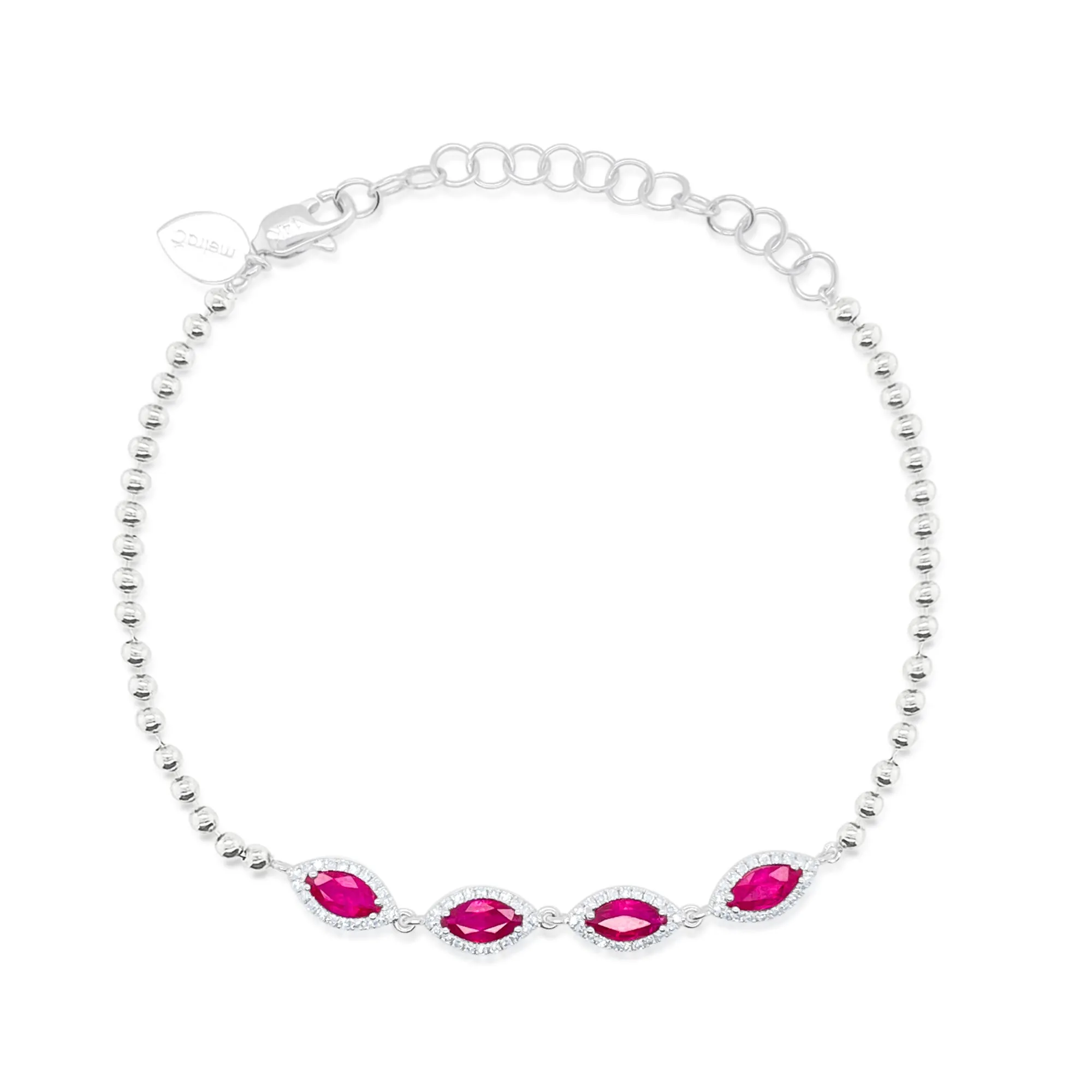 14k White Gold Ruby Diamond Ball Chain Bracelet sold by Meira T