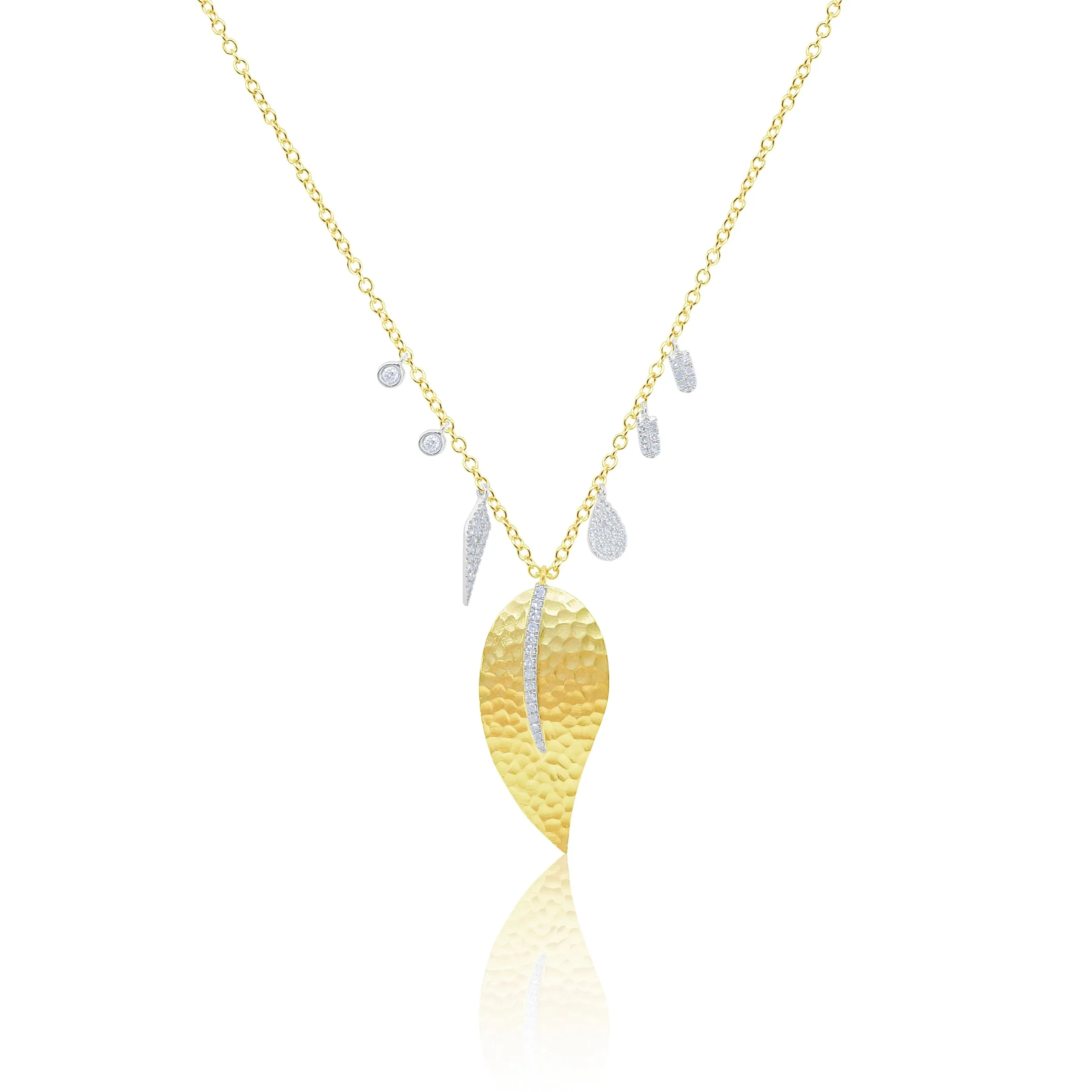 14k Yellow Gold Hammered Leaf Diamond Necklace sold by Meira T