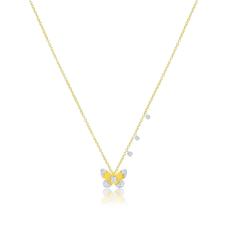 14k Yellow Gold Brushed Butterfly Diamond Necklace sold by Meira T