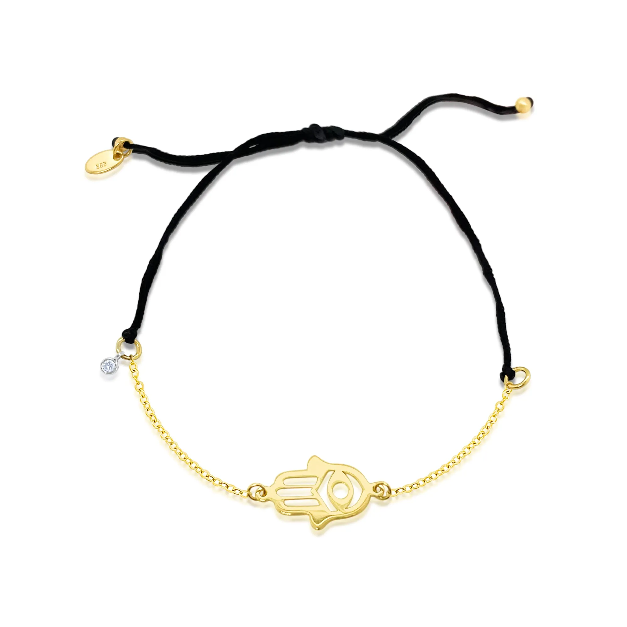 Meira T Hamsa Chord Bracelet with Diamond Bezel Adjustable sold by Meira T