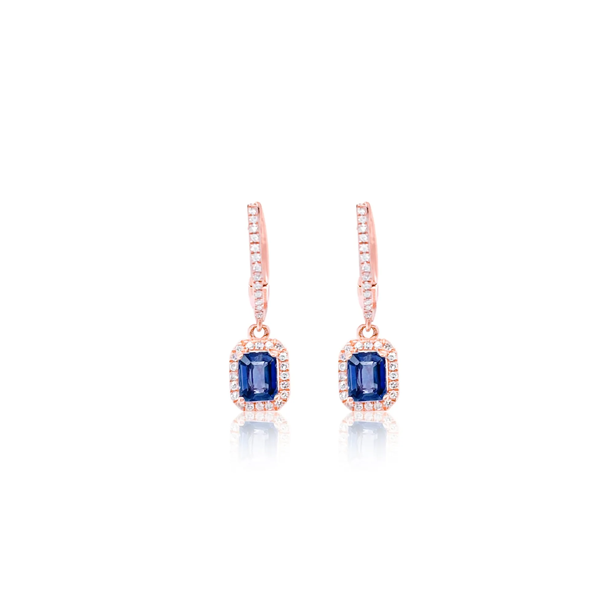 Blue Sapphire Huggies with Diamonds 14kt Rose Gold sold by Meira T