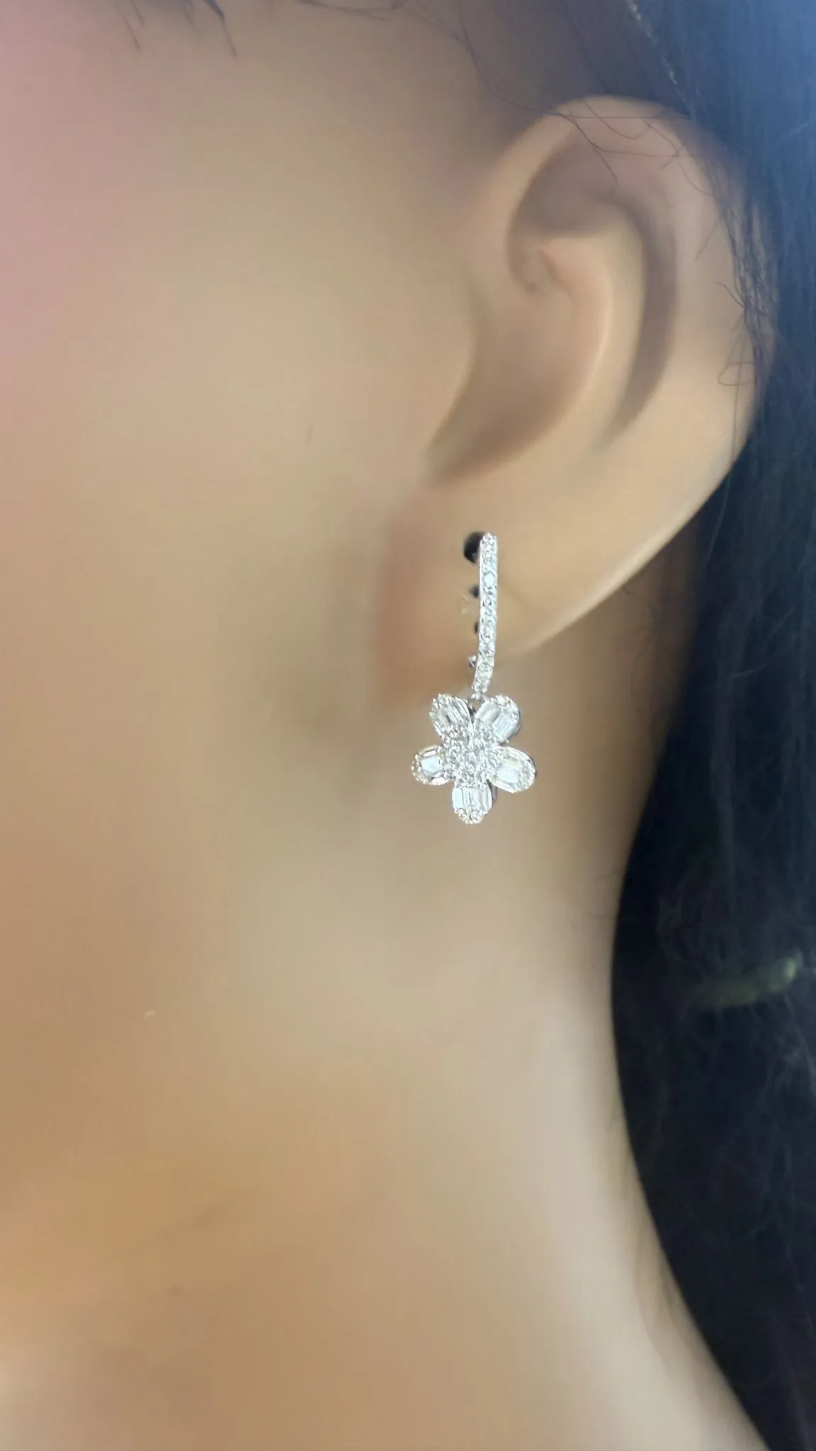 White Gold Diamond Flower Hoop sold by Meira T