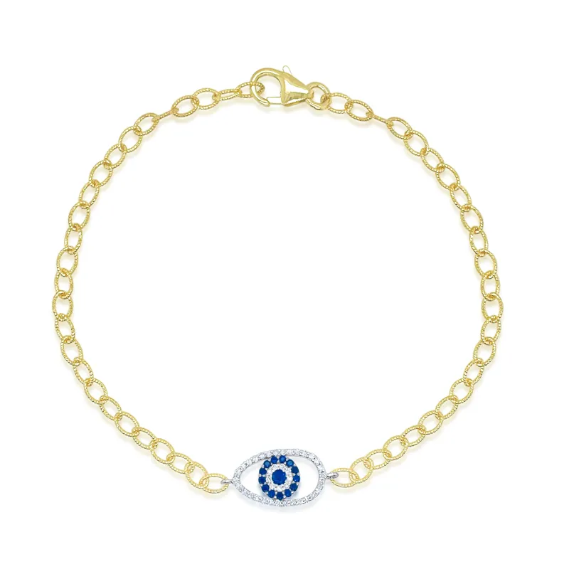 Meira T 14kt Yellow Gold Italian Link Chain Evil Eye Blue Sapphire Bracelet sold by Meira T
