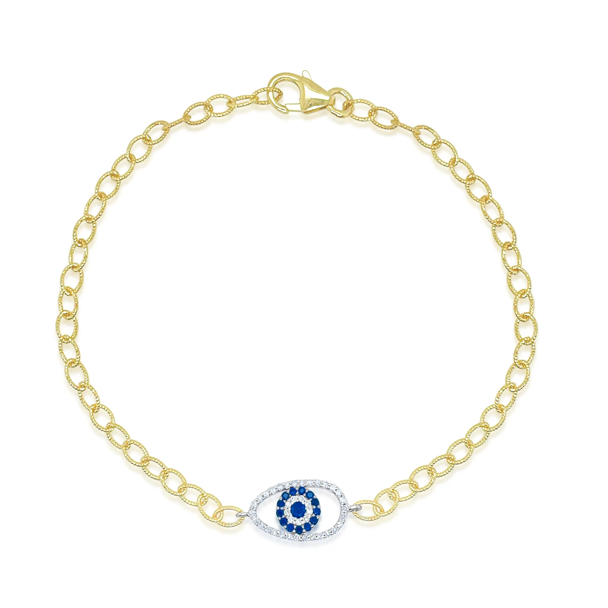 Meira T 14kt Yellow Gold Italian Link Chain Evil Eye Blue Sapphire Bracelet sold by Meira T