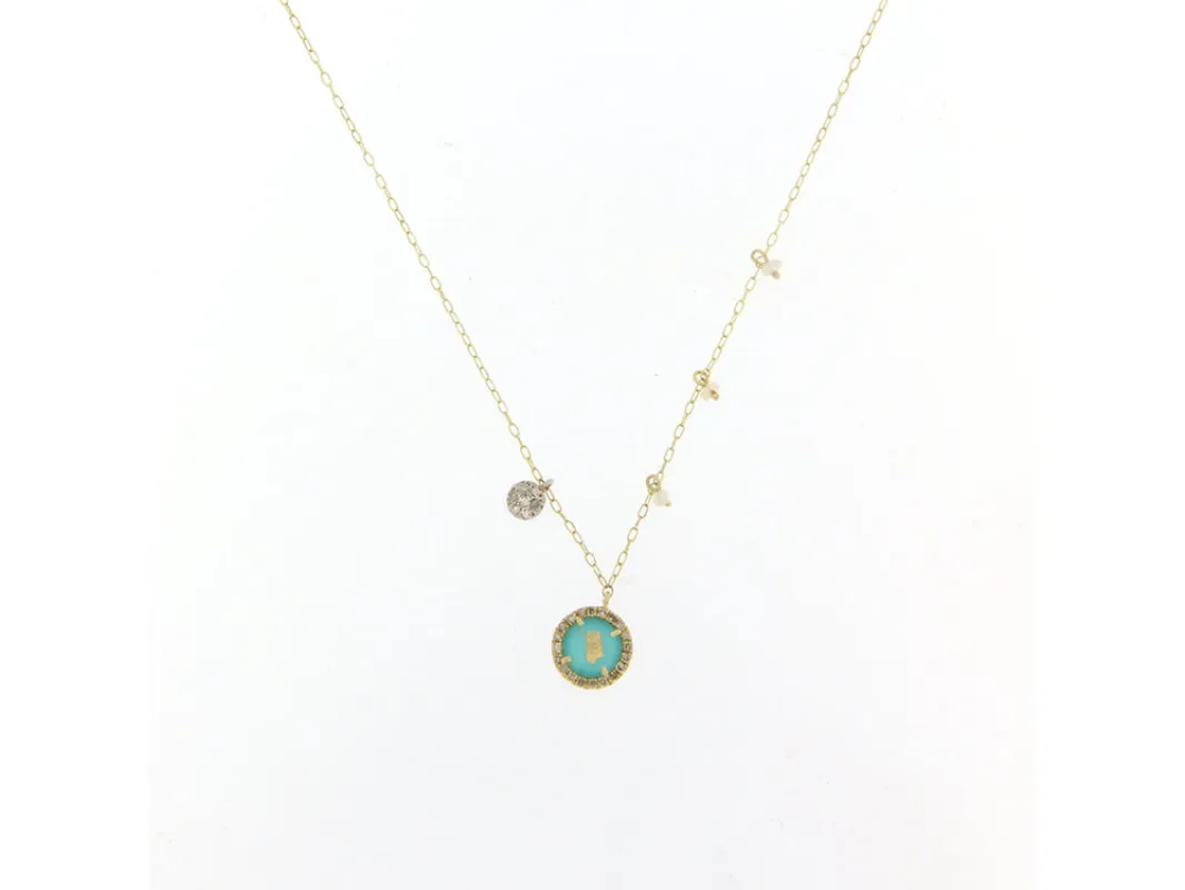 Dainty Tuquoise Pendant Mini Pearl Charm Necklace sold by Meira T
