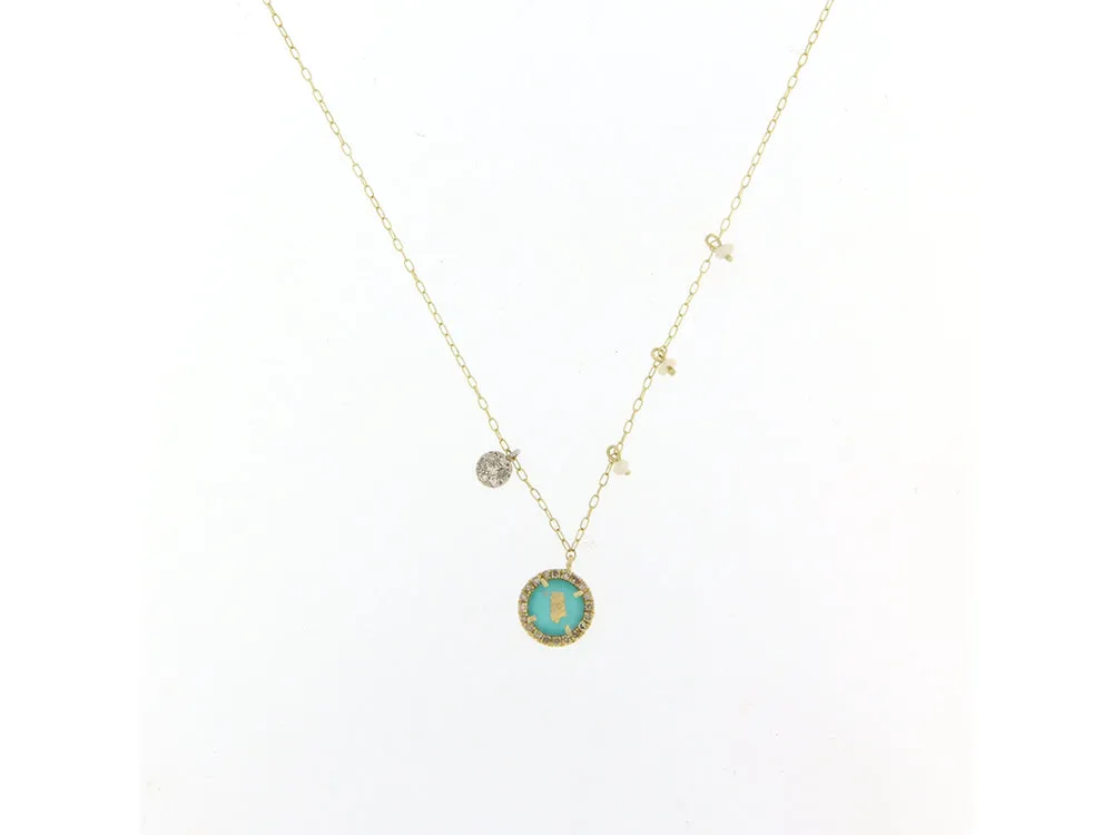 Dainty Tuquoise Pendant Mini Pearl Charm Necklace sold by Meira T