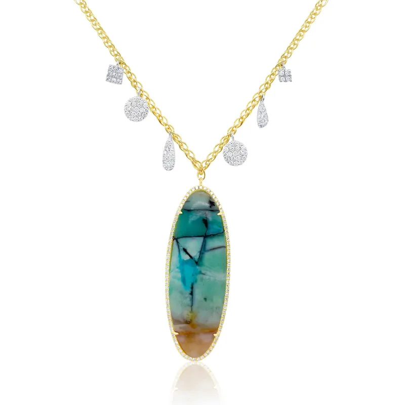 Yellow Gold Diamond Opalized Wood Necklace sold by Meira T