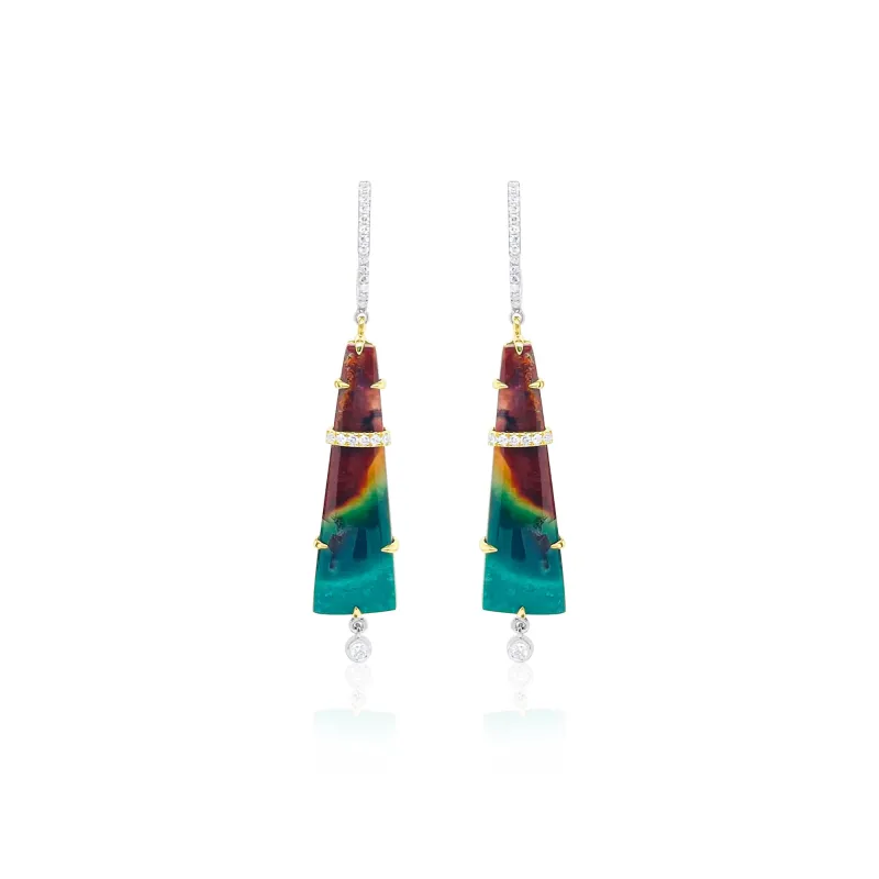14kt Yellow and White Gold  Diamond and Opalized Wood Cocktail Earrings sold by Meira T