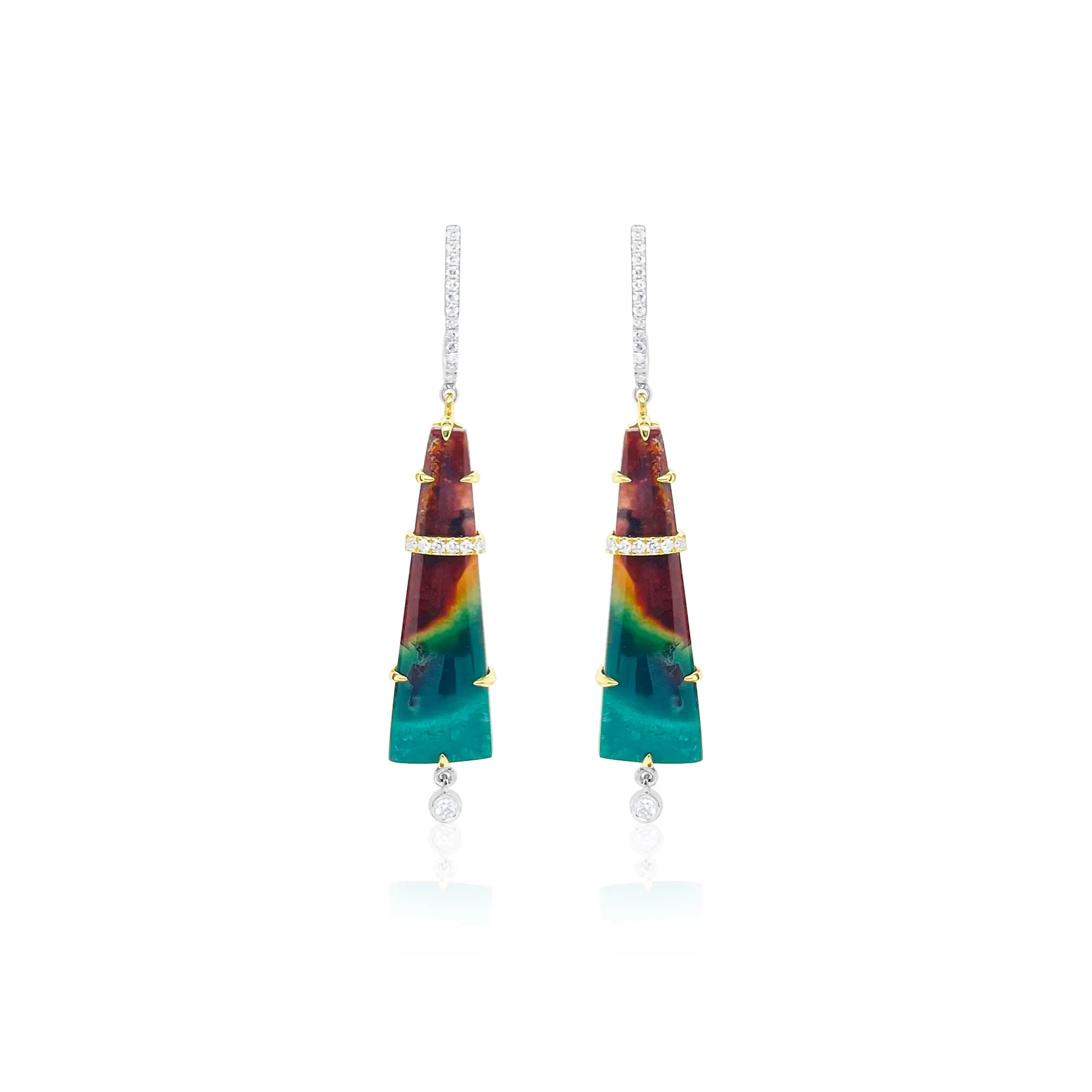 14kt Yellow and White Gold Diamond and Opalized Wood Cocktail Earrings sold by Meira T