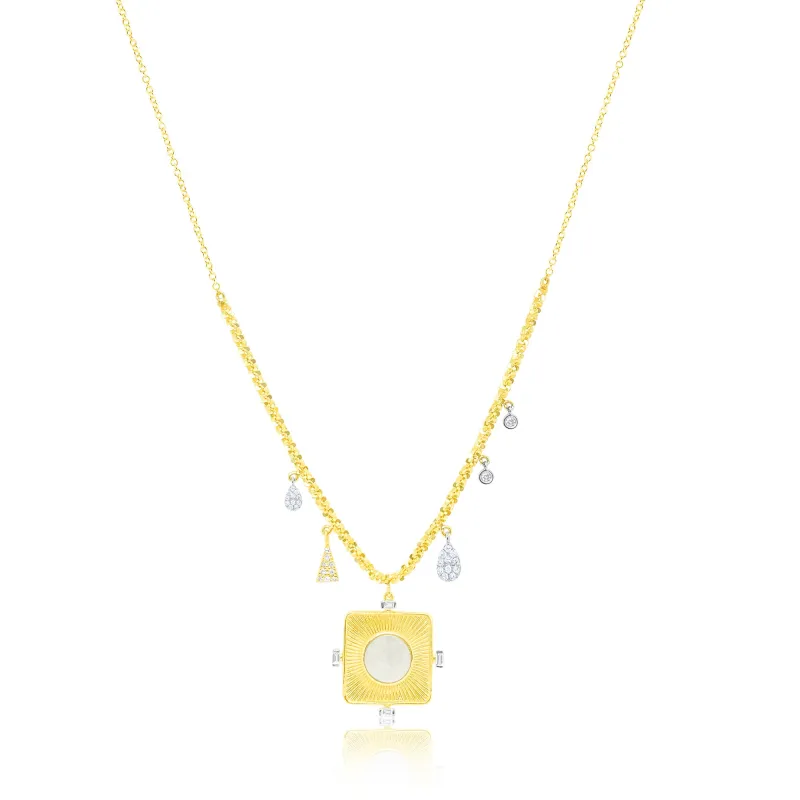Milky Aqua Square Pendant Textured Chain Charm Necklace sold by Meira T
