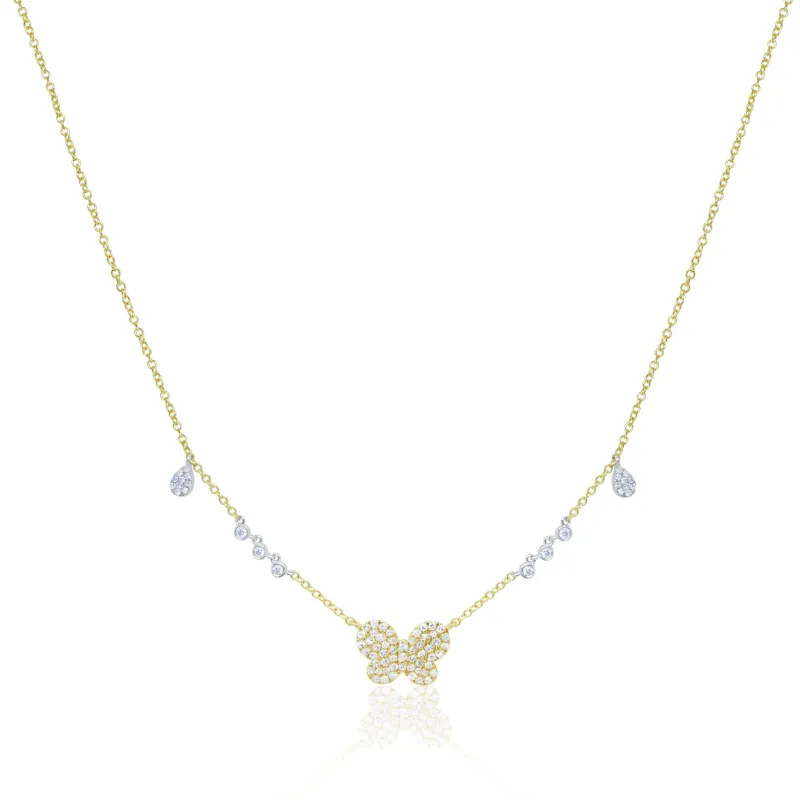 Yellow Gold Pave Diamond Butterfly Necklace sold by Meira T