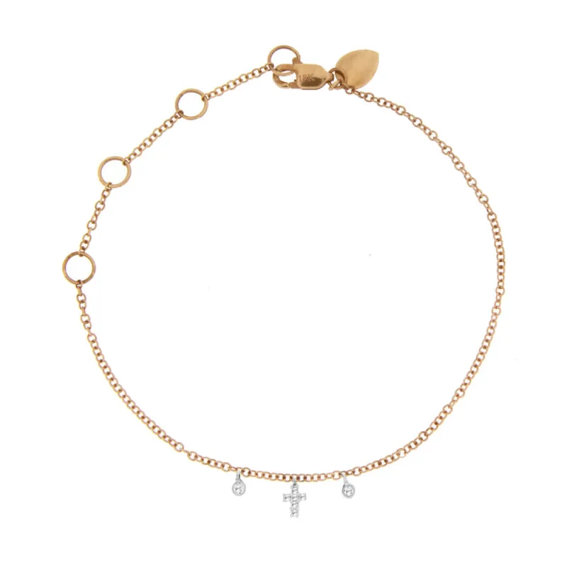 14kt Rose Gold Diamond Cross and Bezels Bracelet 7 Inches Adjustable sold by Meira T