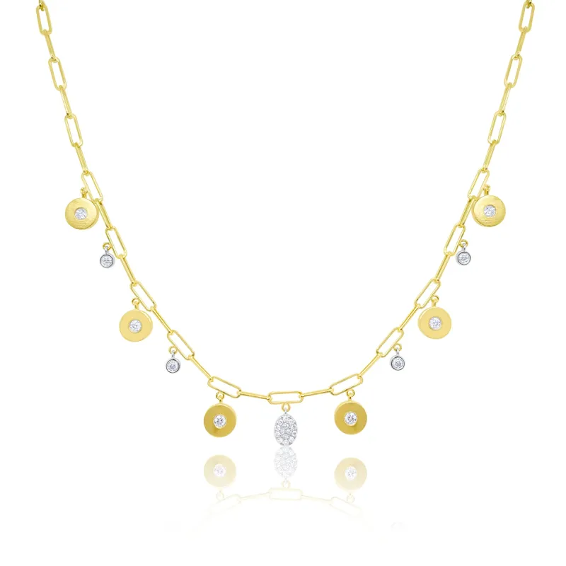 14kt Yellow Gold Paperclip Disc Diamond Necklace sold by Meira T