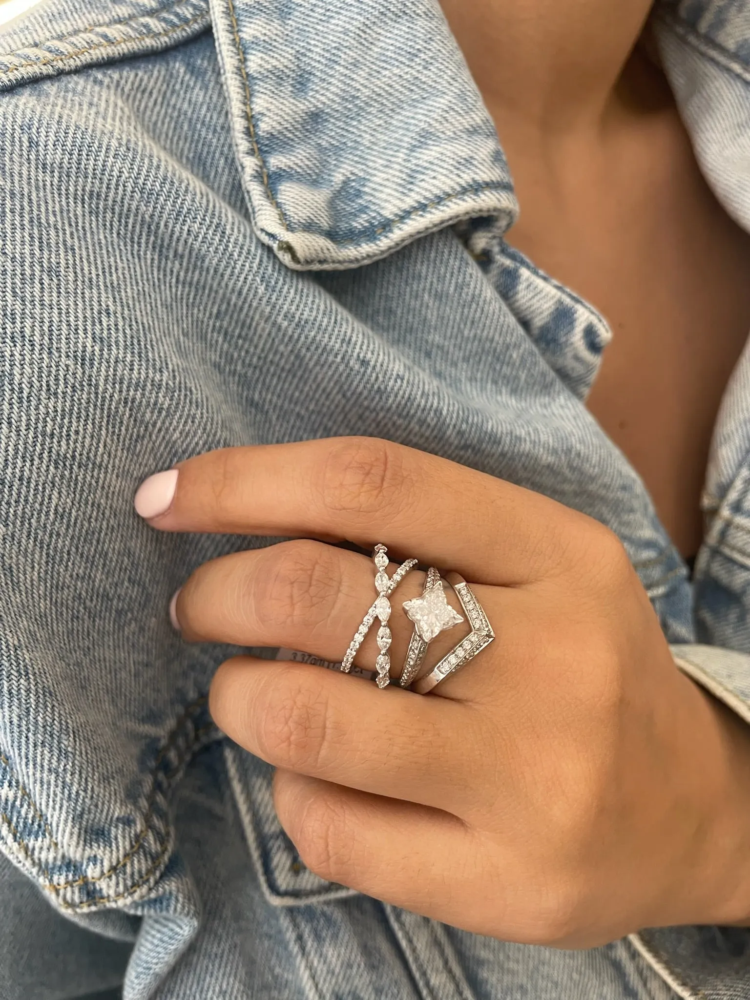 White Gold Stackable Engagement Ring Set sold by Meira T product image thumbnail 2