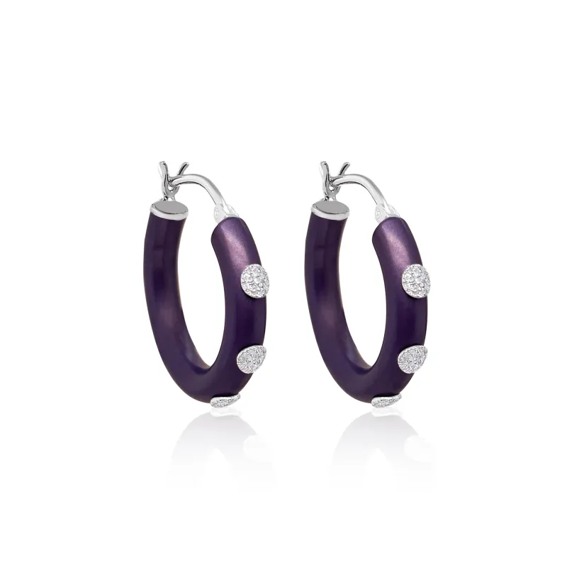 Capri Noir Black  Silver Hoops sold by Meira T
