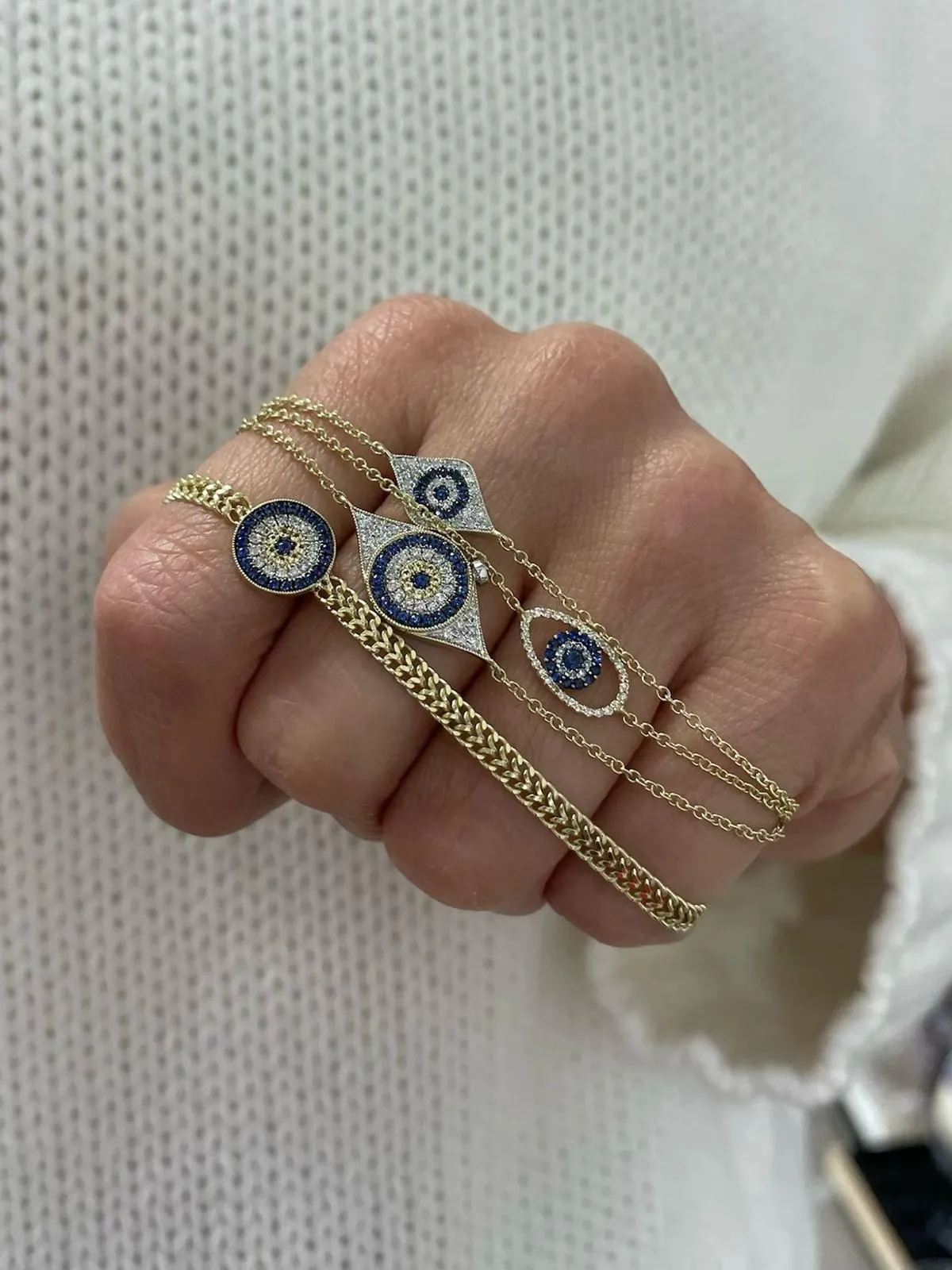 Unique Yellow Gold Evil Eye Sapphire and Diamond Bracelet sold by Meira T product image thumbnail 2