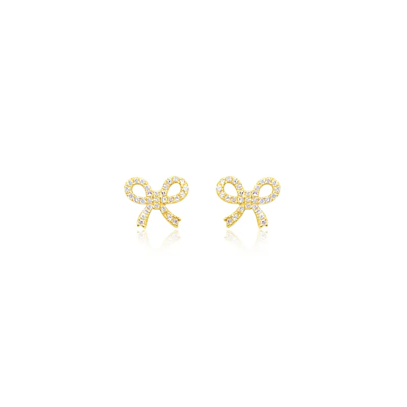 Delicate Diamond Yellow Gold Bow Studs sold by Meira T