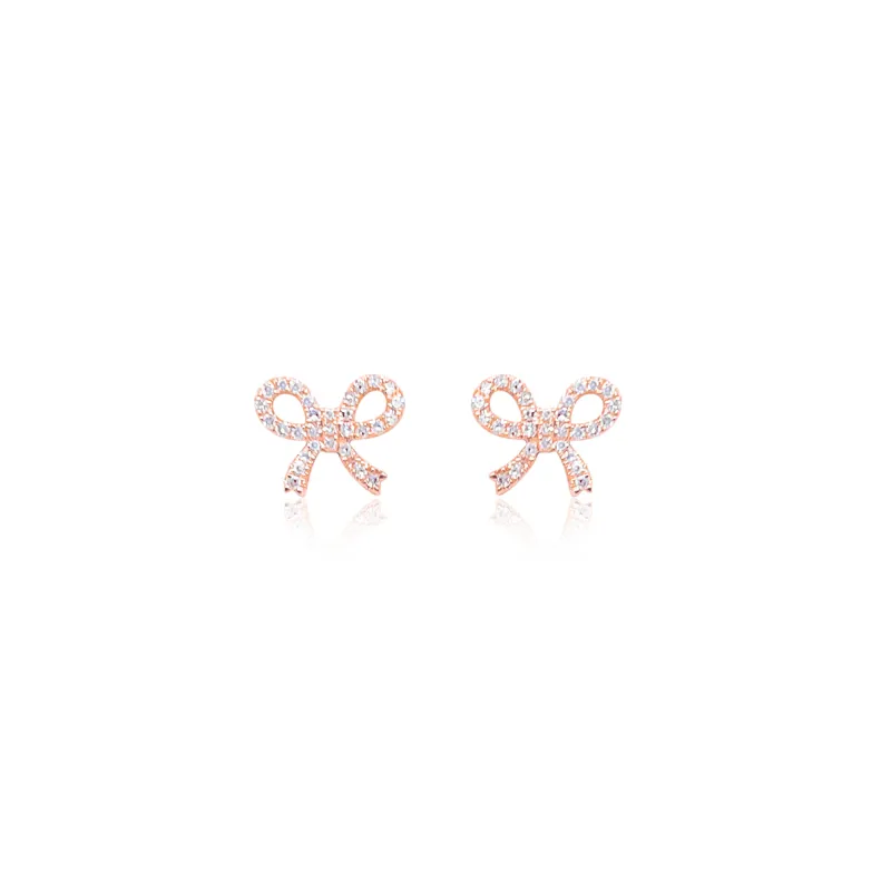 Delicate Diamond Rose Gold Bow Studs sold by Meira T