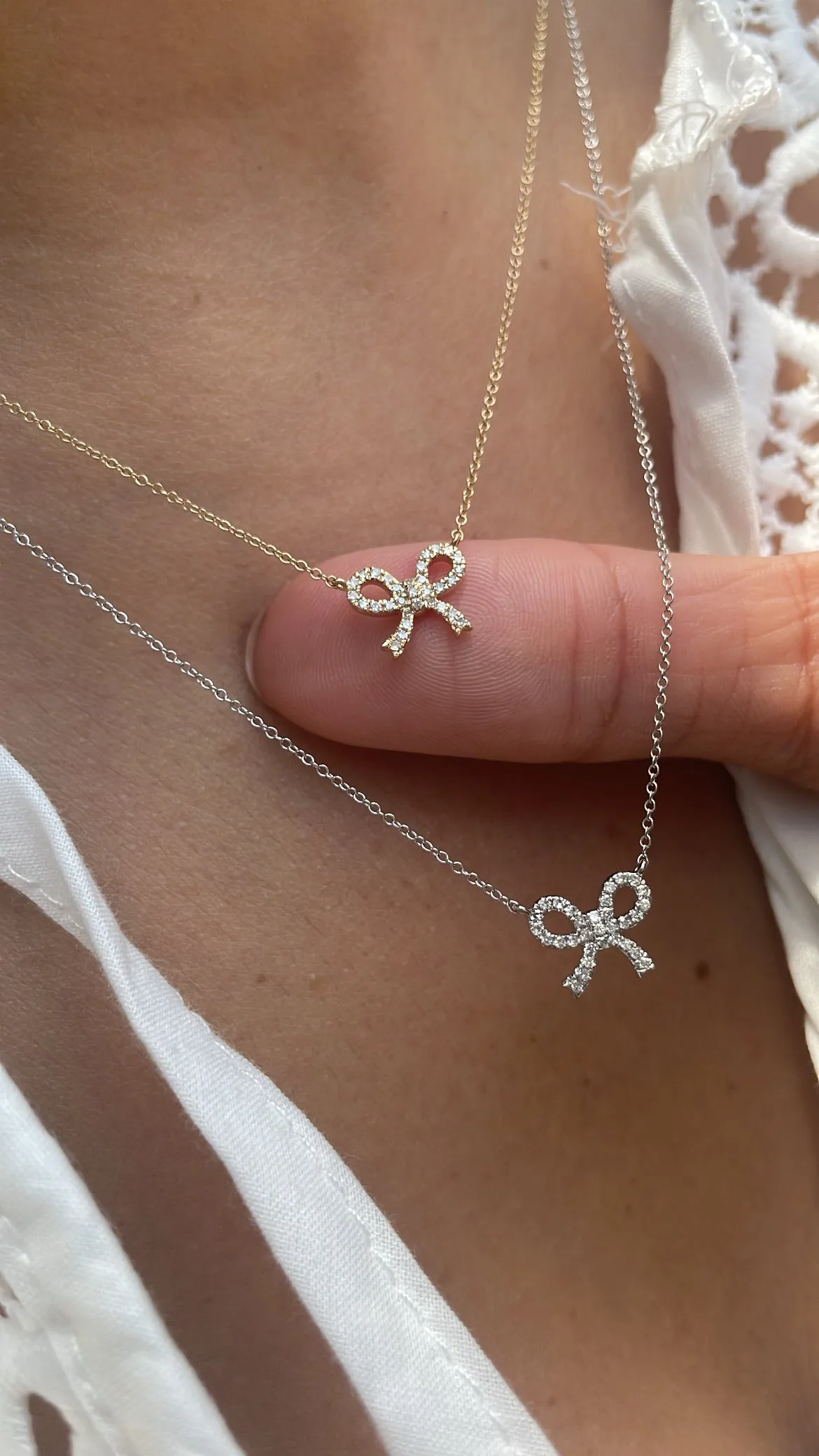 Delicate Diamond Bow Yellow Gold Necklace sold by Meira T product image thumbnail 2