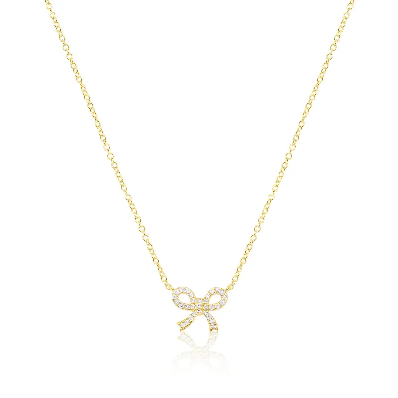 Delicate Diamond Bow Yellow Gold Necklace sold by Meira T