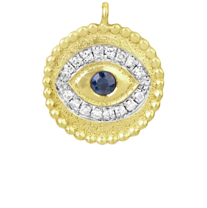 Evil Eye Coin Center Blue Sapphire and Diamonds sold by Meira T