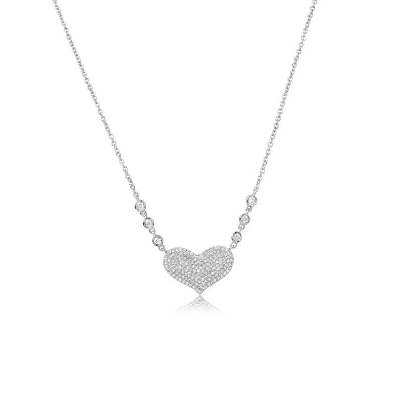 White Gold Diamond Heart and Bezel Necklace sold by Meira T