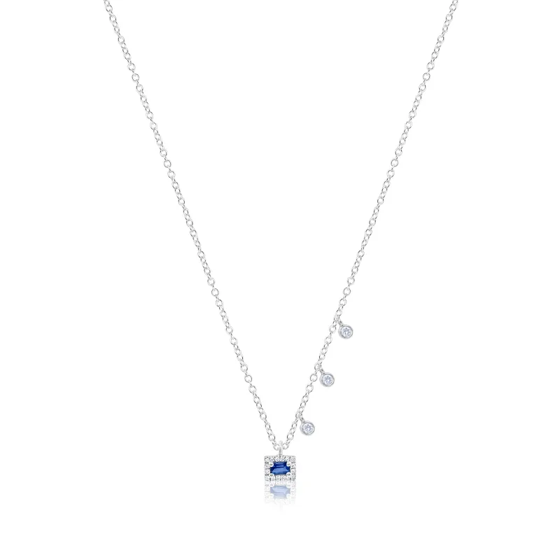 White Gold Blue Sapphire Baguette Necklace sold by Meira T