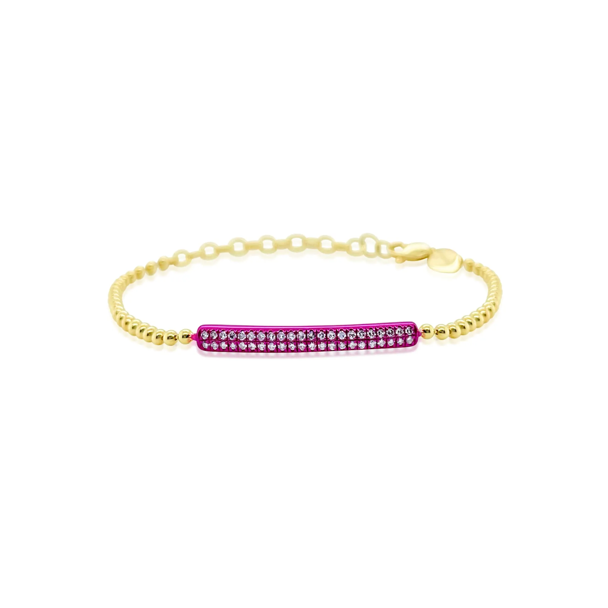 Yellow Gold PInk Rhodium Diamond and Ball chain Bracelet sold by Meira T