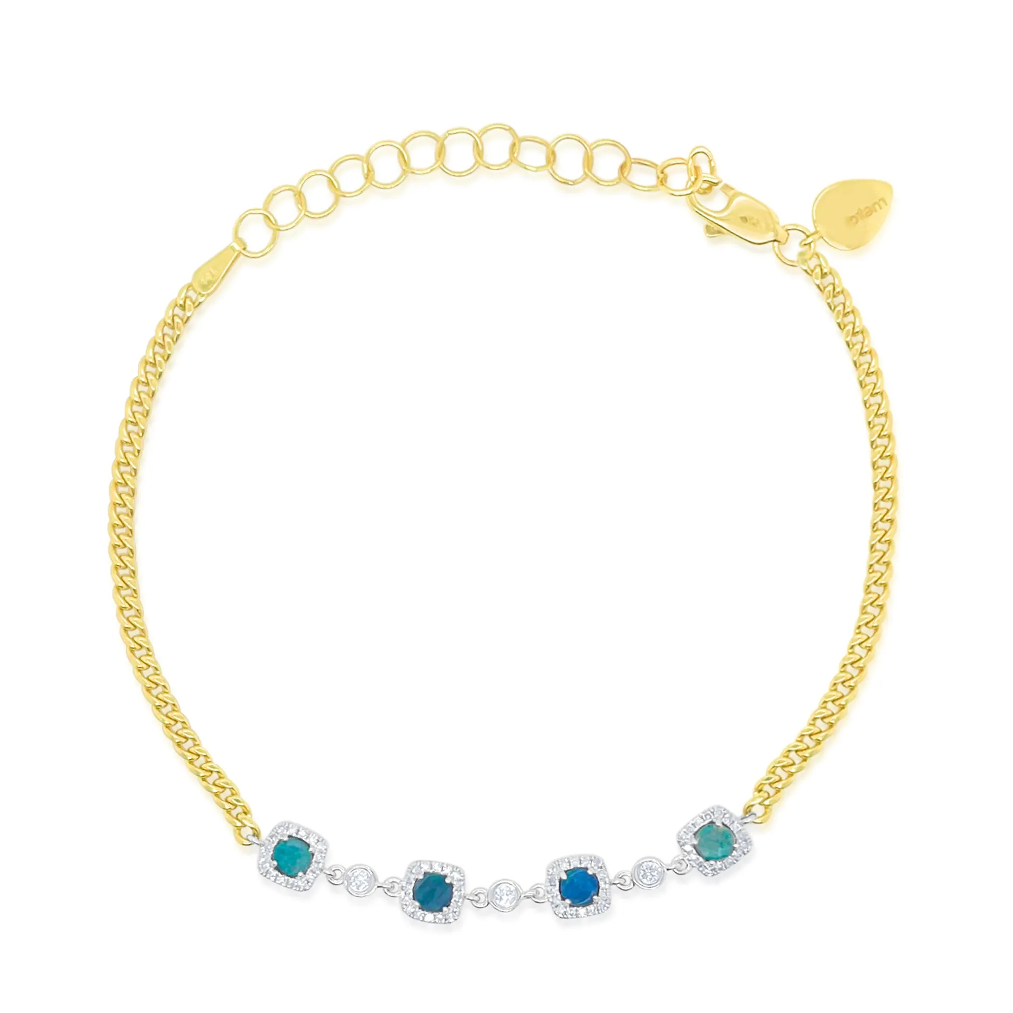 Yellow Gold Emerald and Cuban link Bracelet sold by Meira T