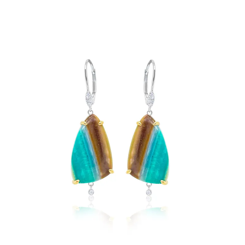 14kt White Gold Opalized Wood Earrings with Diamond Bezels sold by Meira T