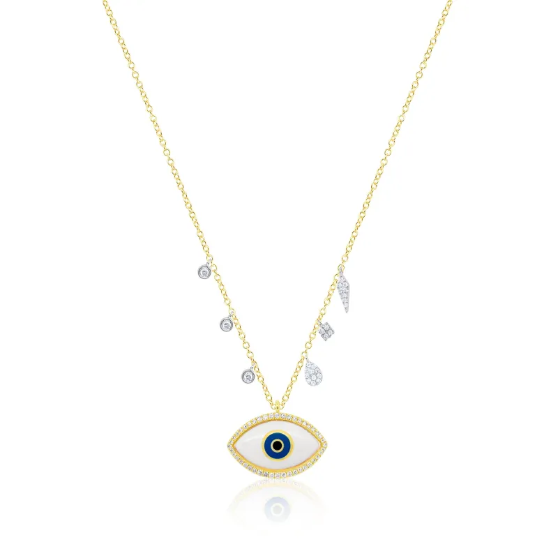 Yellow Gold White Enamel Evil Eye Necklace sold by Meira T