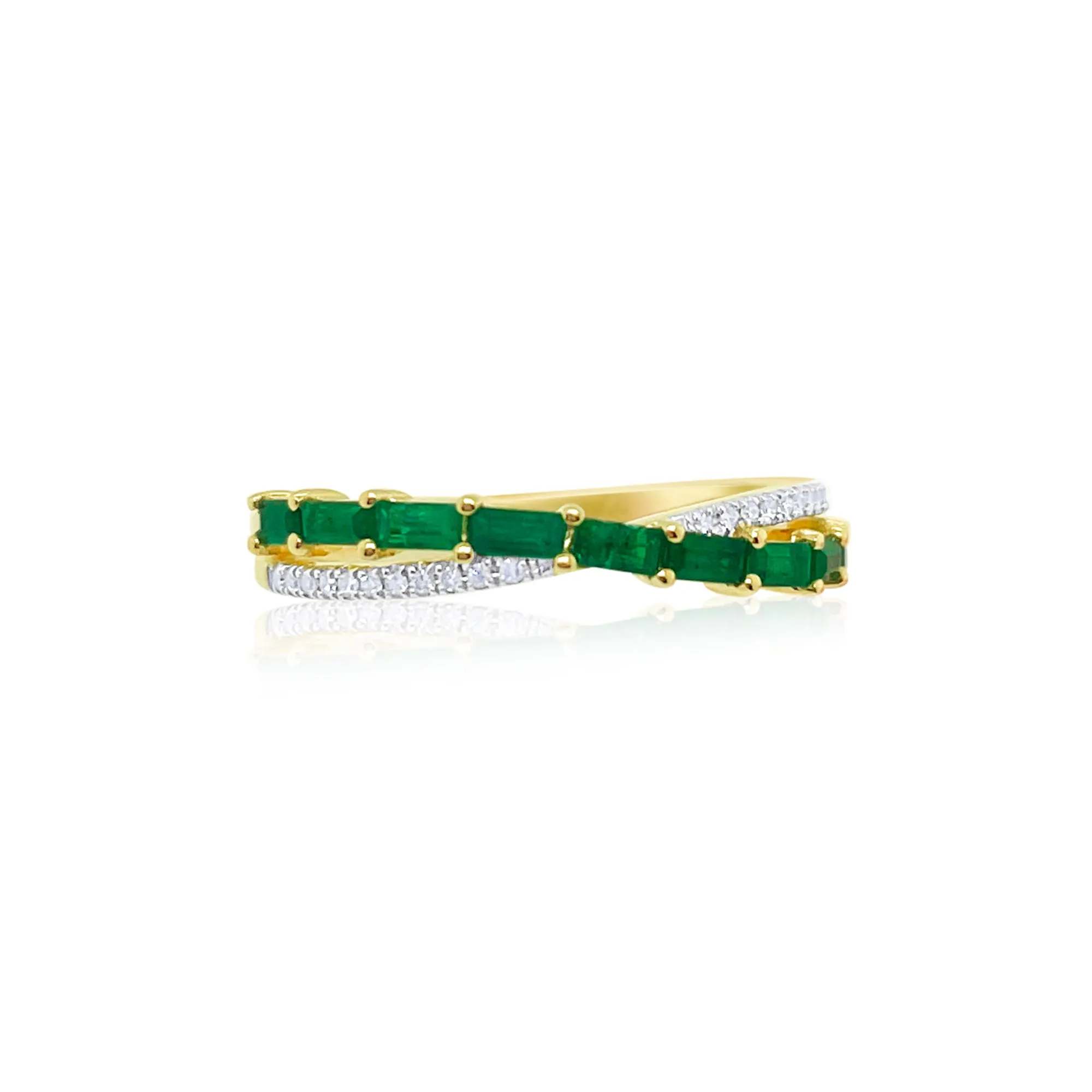 14kt Yellow Gold Diamond and Horizontal Baguette Double Band Ring sold by Meira T