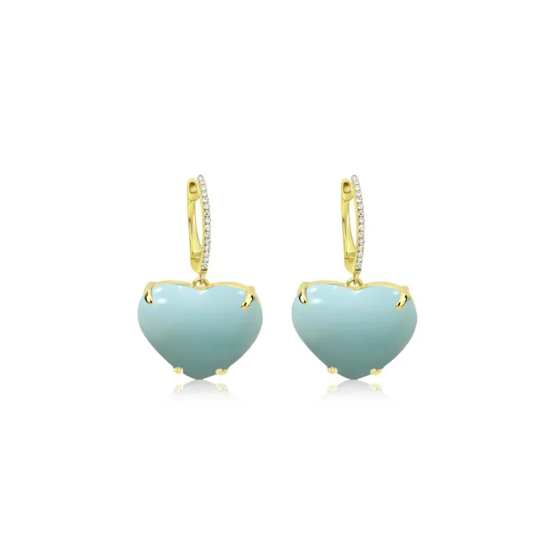 14 Kt Yellow Gold African Opal .06 Ct Diamond Heart Earrings sold by Meira T