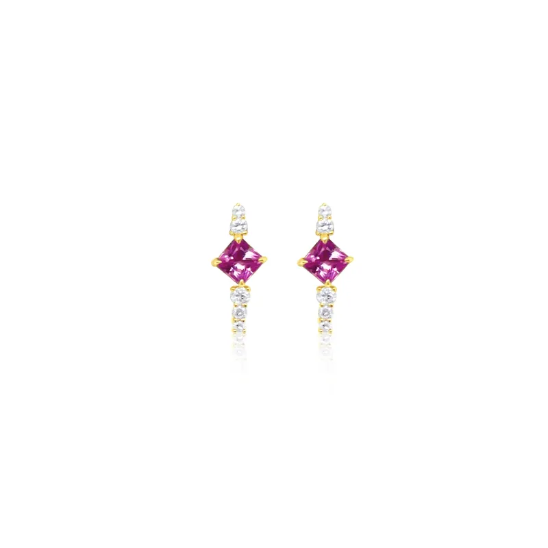 Yellow Gold Pink Sapphire Diamond Studs sold by Meira T
