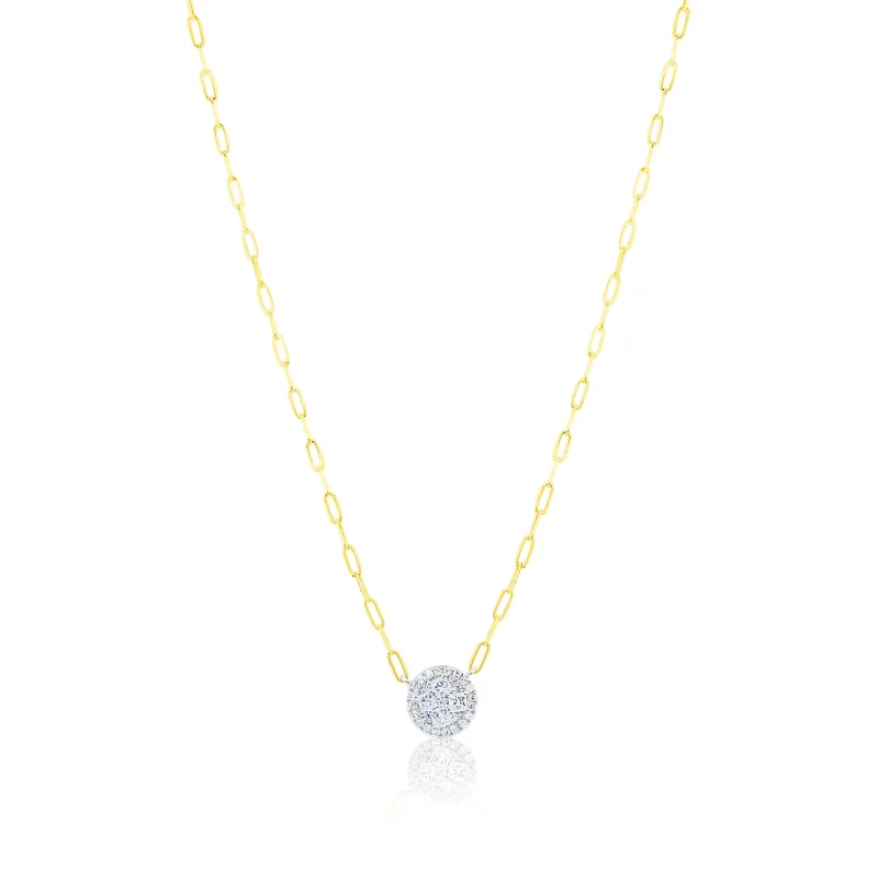 Yellow Gold Paper Clip Diamond Disc Necklace sold by Meira T