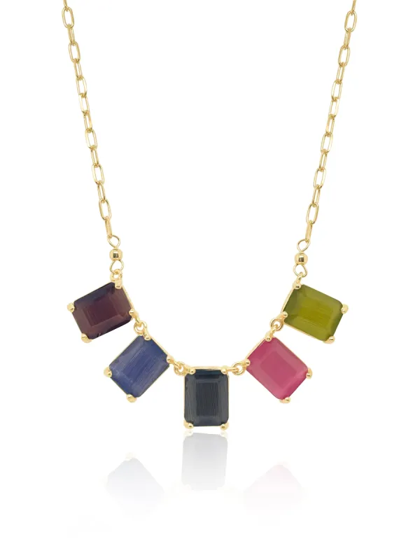 Yellow Gold Plated Paperclip Chain and Five Stone Necklace sold by Meira T