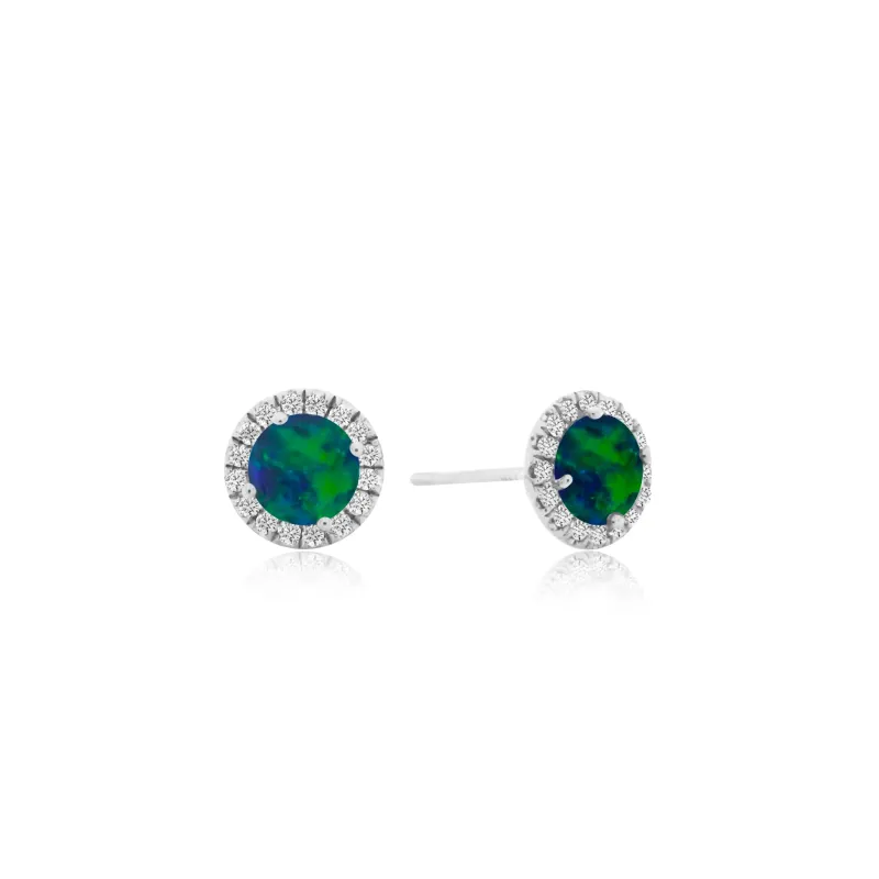 White Gold Opal Halo Stud sold by Meira T
