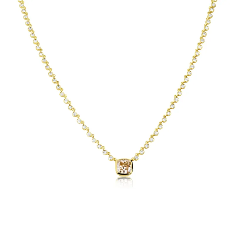 Yellow Gold Square Champagne Diamond Necklace sold by Meira T