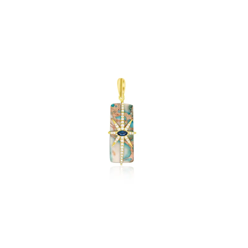 Yellow Gold Turquoise and Blue Sapphire Starburst Charm sold by Meira T