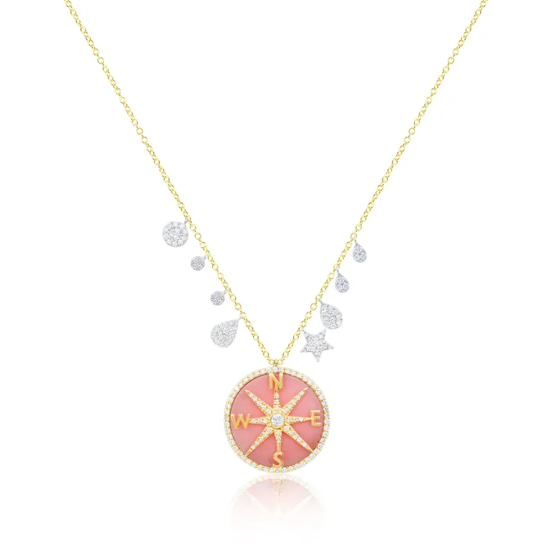 14kt Yellow Gold Pink Compass Diamond Necklace made by Meira T