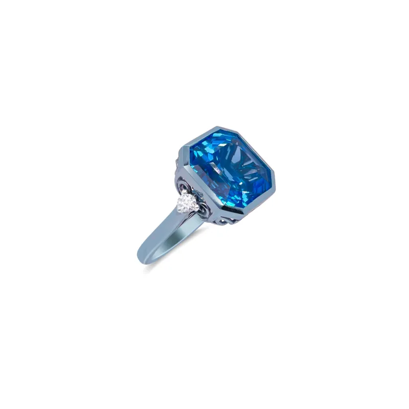 Silver Blue Topaz Diamond Ring sold by Meira T