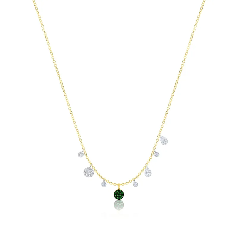 14kt Yellow Gold Meira T Diamond and Emerald Disc Necklace sold by Meira T