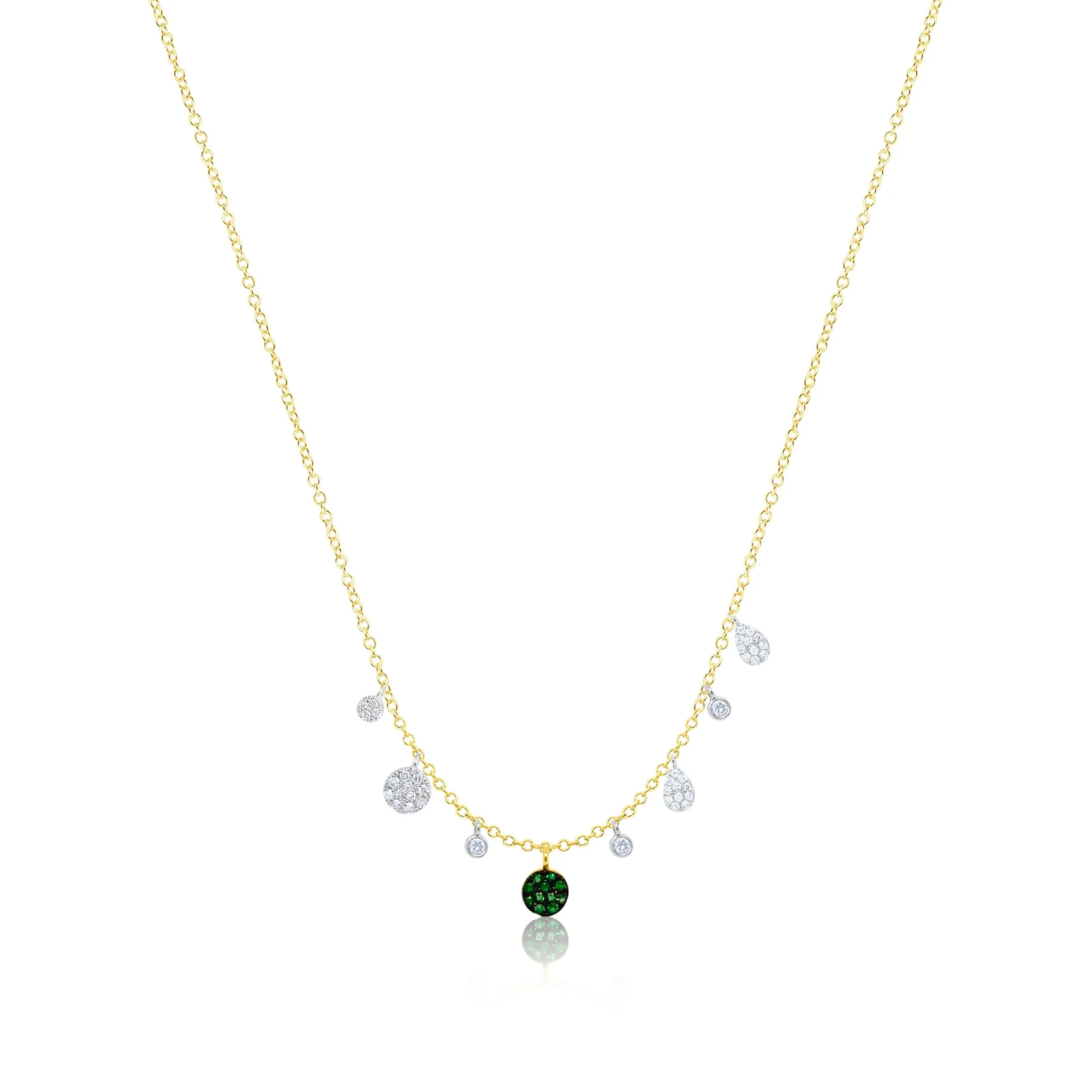 14kt Yellow Gold Meira T Diamond and Emerald Disc Necklace sold by Meira T