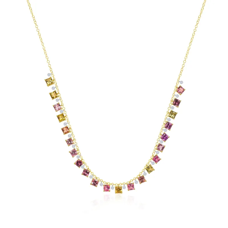 14kt Yellow Gold Multi Color Sapphire Diamond Necklace sold by Meira T