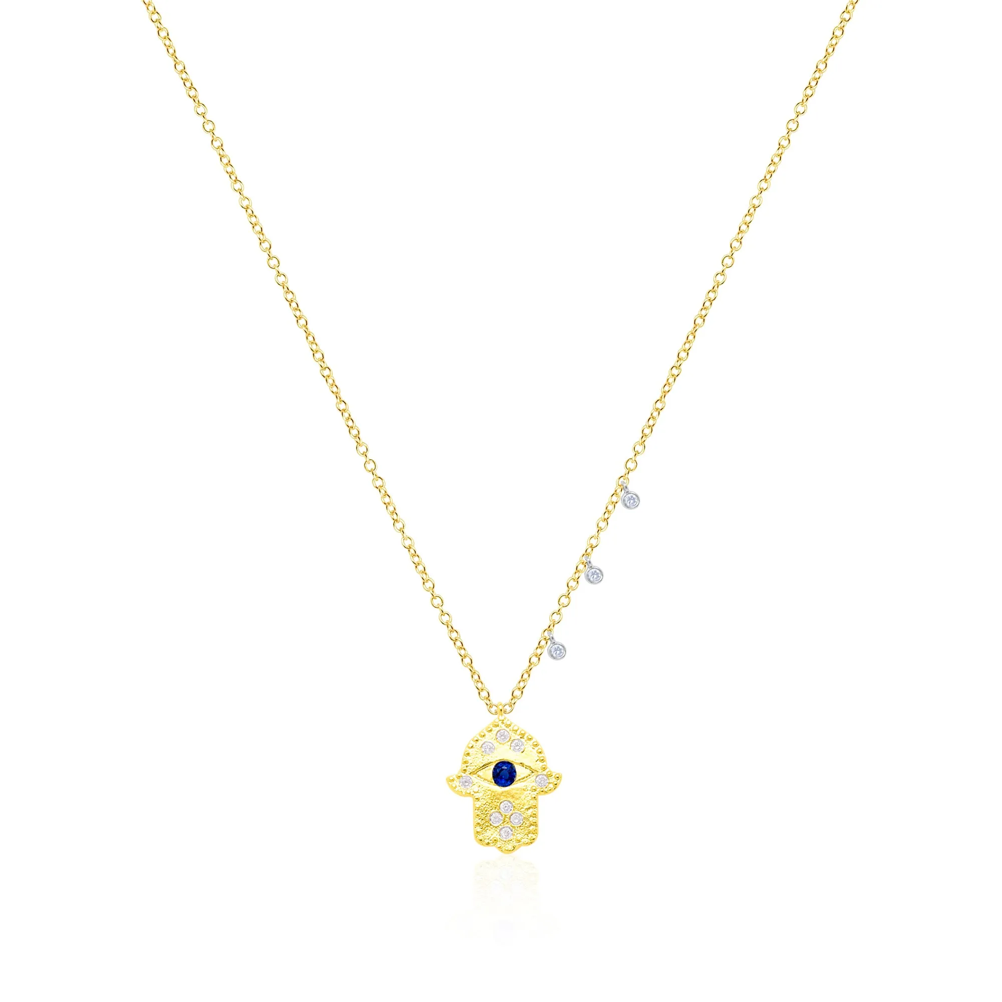 Yellow Silver Saphire and Diamond Hamsa Necklace sold by Meira T