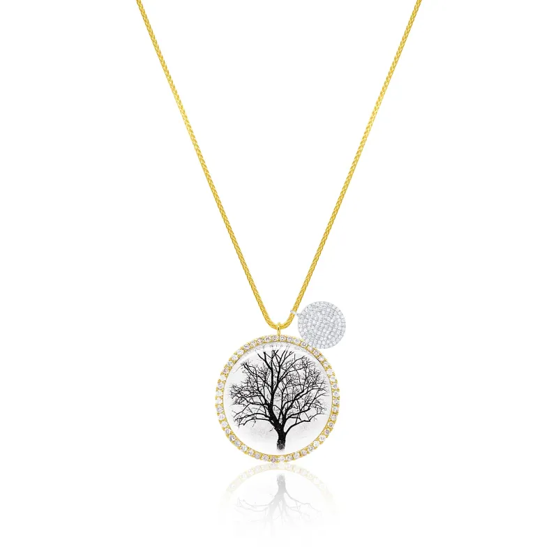 Yellow Silver and Diamond Tree of Life 24 Inch adjustable Necklace sold by Meira T
